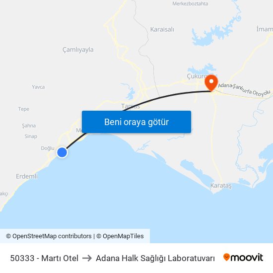 50333 - Martı Otel to Adana Halk Sağlığı Laboratuvarı map
