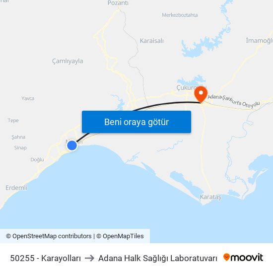 50255 - Karayolları to Adana Halk Sağlığı Laboratuvarı map