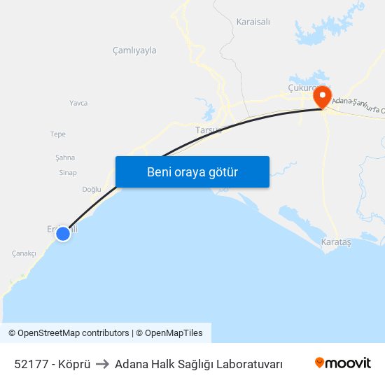 52177 - Köprü to Adana Halk Sağlığı Laboratuvarı map