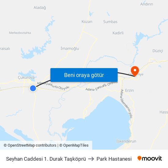 Seyhan Caddesi 1. Durak Taşköprü to Park Hastanesi map