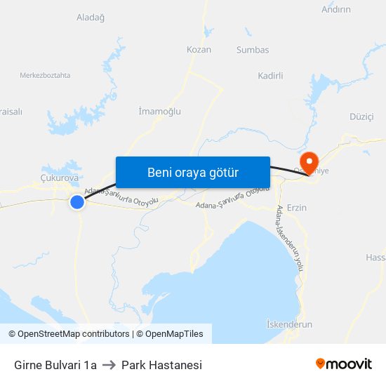 Girne Bulvari 1a to Park Hastanesi map