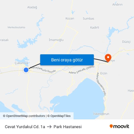 Cevat Yurdakul Cd. 1a to Park Hastanesi map