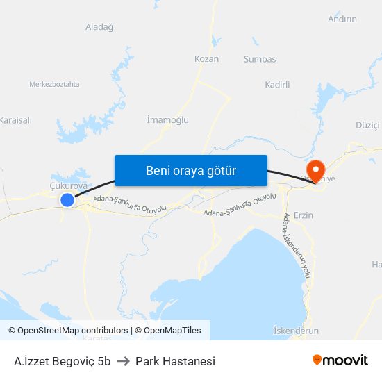 A.İzzet Begoviç 5b to Park Hastanesi map
