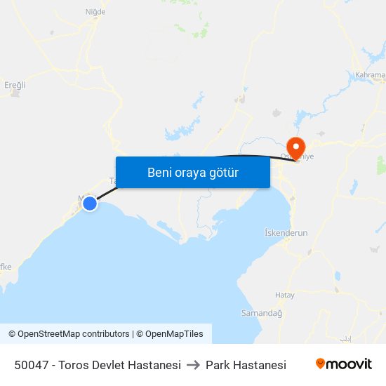 50047 - Toros Devlet Hastanesi to Park Hastanesi map