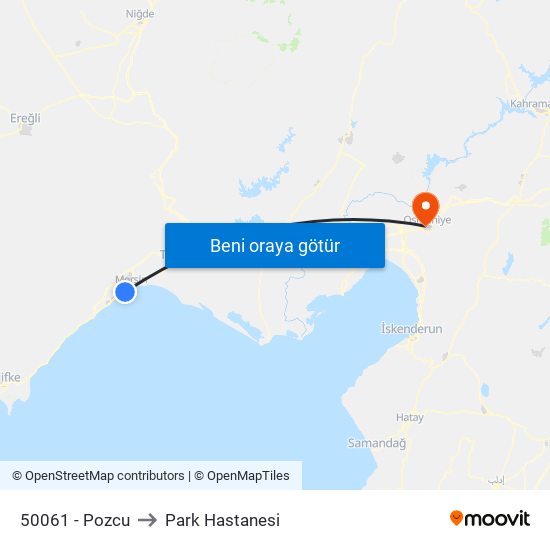 50061 - Pozcu to Park Hastanesi map