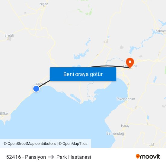 52416 - Pansiyon to Park Hastanesi map