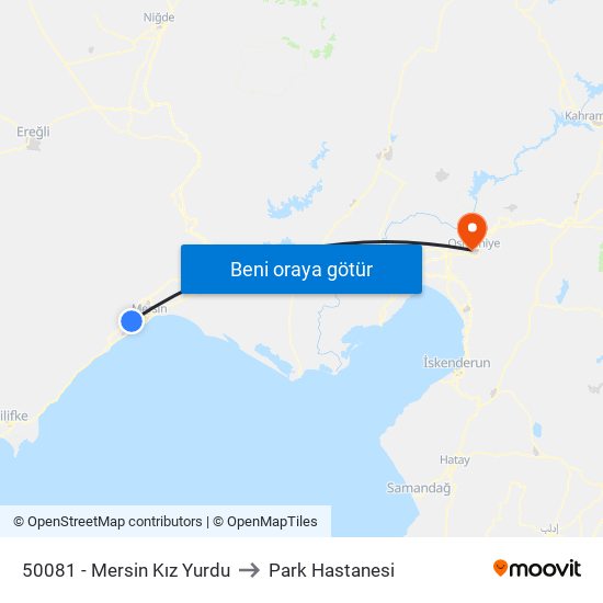 50081 - Mersin Kız Yurdu to Park Hastanesi map