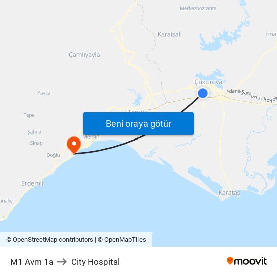 M1 Avm 1a to City Hospital map