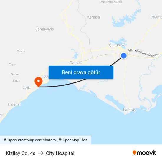 Kizilay Cd. 4a to City Hospital map