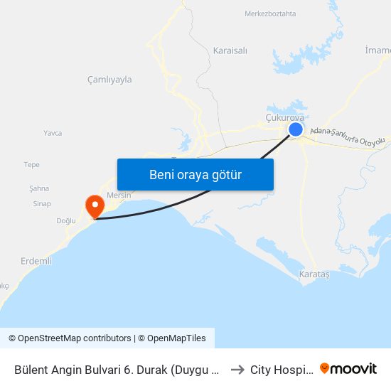 Bülent Angin Bulvari 6. Durak (Duygu Cafe) to City Hospital map