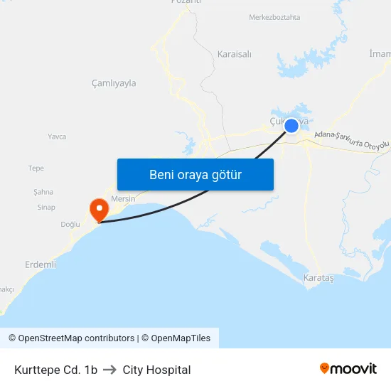 Kurttepe Cd. 1b to City Hospital map