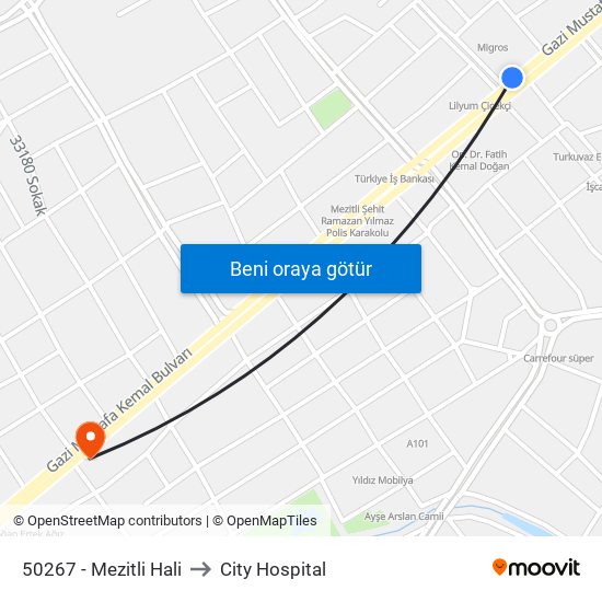 50267 - Mezitli Hali to City Hospital map