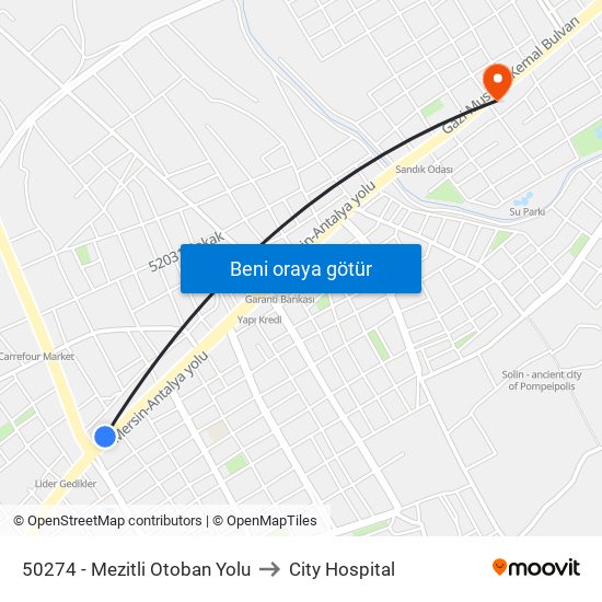 50274 - Mezitli Otoban Yolu to City Hospital map