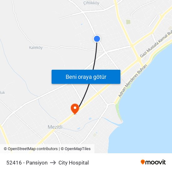 52416 - Pansiyon to City Hospital map