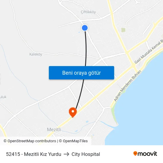 52415 - Mezitli Kız Yurdu to City Hospital map