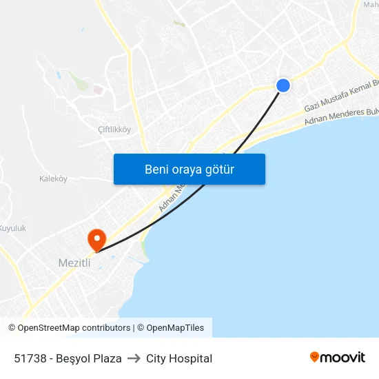 51738 - Beşyol Plaza to City Hospital map