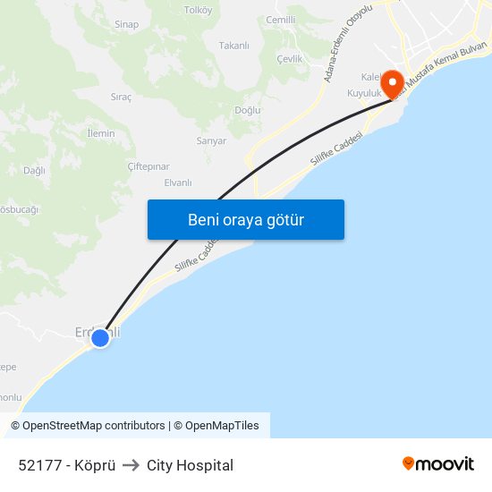 52177 - Köprü to City Hospital map