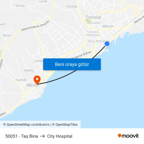 50051 - Taş Bina to City Hospital map