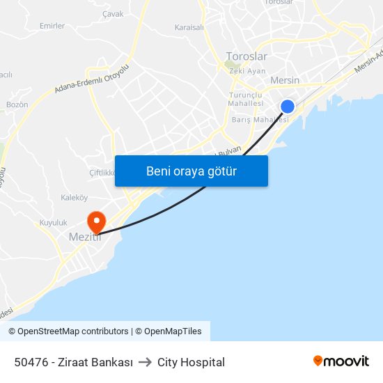 50476 - Ziraat Bankası to City Hospital map