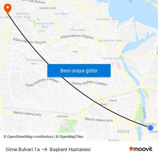 Girne Bulvari 1a to Başkent Hastanesi map