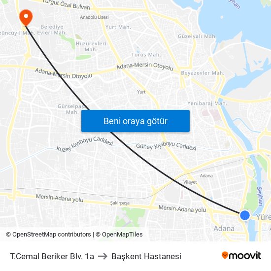 T.Cemal Beriker Blv. 1a to Başkent Hastanesi map