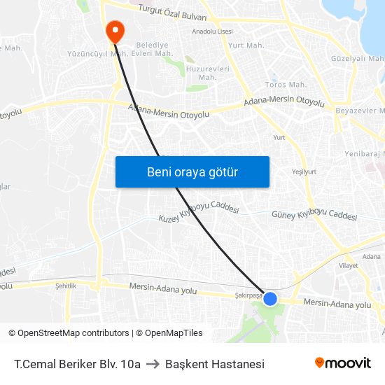 T.Cemal Beriker Blv. 10a to Başkent Hastanesi map