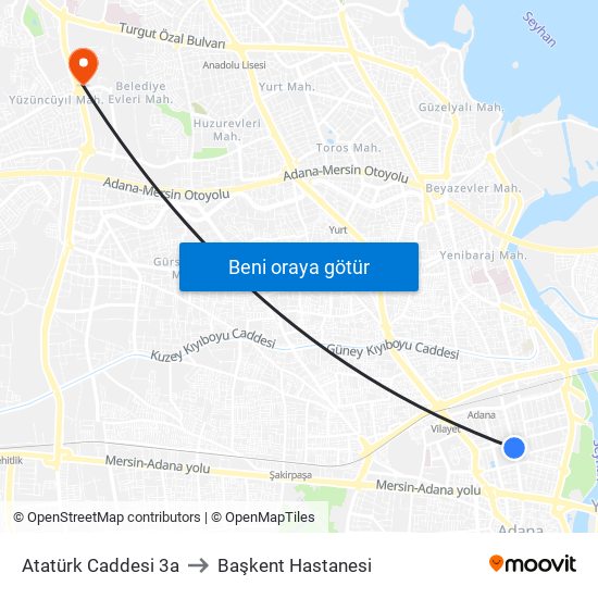 Atatürk Caddesi 3a to Başkent Hastanesi map