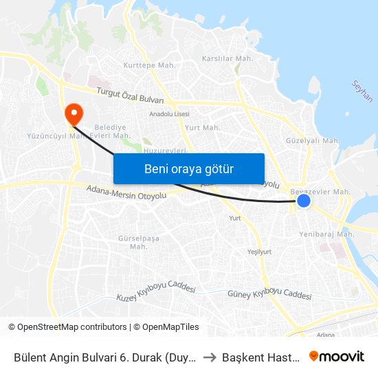 Bülent Angin Bulvari 6. Durak (Duygu Cafe) to Başkent Hastanesi map