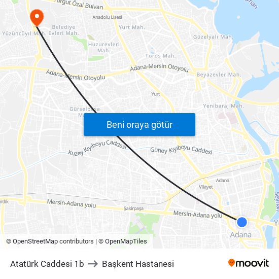 Atatürk Caddesi 1b to Başkent Hastanesi map