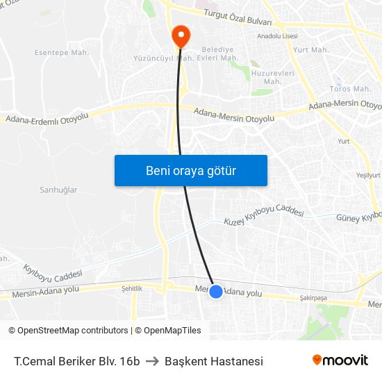 T.Cemal Beriker Blv. 16b to Başkent Hastanesi map