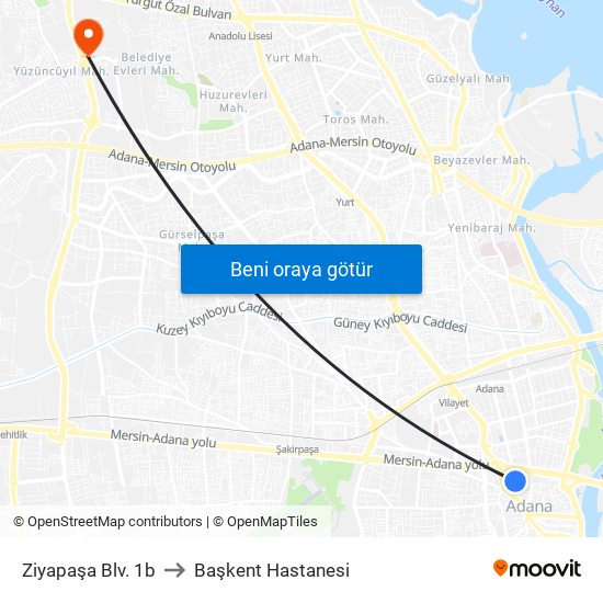 Ziyapaşa Blv. 1b to Başkent Hastanesi map