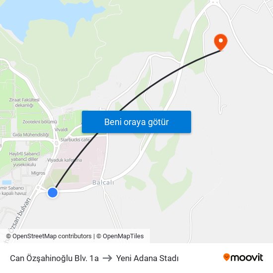 Can Özşahinoğlu Blv. 1a to Yeni Adana Stadı map