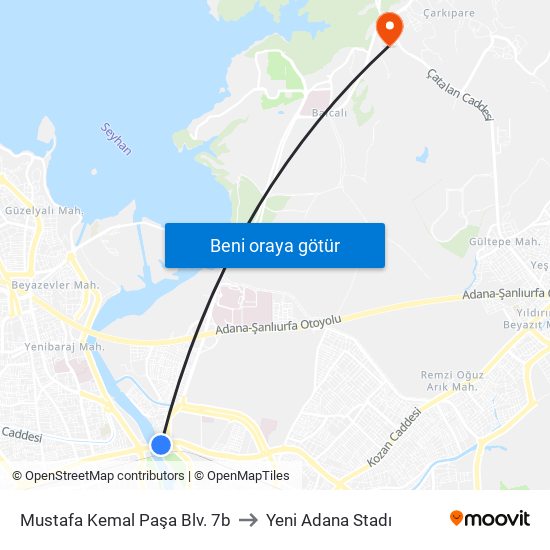 Mustafa Kemal Paşa Blv. 7b to Yeni Adana Stadı map