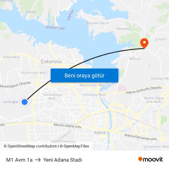 M1 Avm 1a to Yeni Adana Stadı map