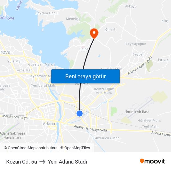 Kozan Cd. 5a to Yeni Adana Stadı map