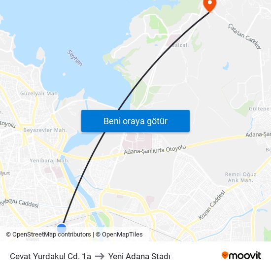 Cevat Yurdakul Cd. 1a to Yeni Adana Stadı map
