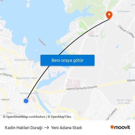 Kadin Haklari Duraği to Yeni Adana Stadı map