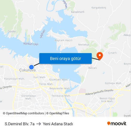 S.Demirel Blv. 7a to Yeni Adana Stadı map