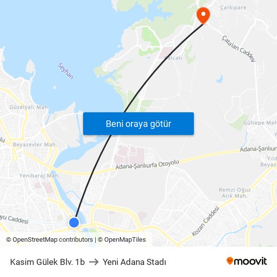 Kasim Gülek Blv. 1b to Yeni Adana Stadı map