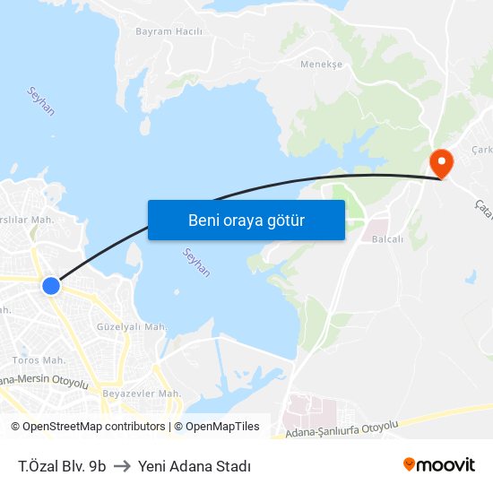 T.Özal Blv. 9b to Yeni Adana Stadı map