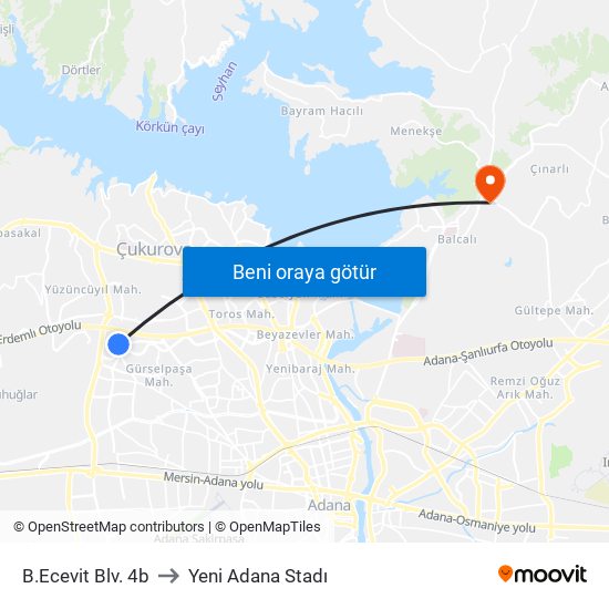 B.Ecevit Blv. 4b to Yeni Adana Stadı map