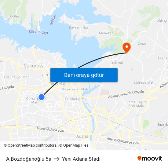 A.Bozdoğanoğlu 5a to Yeni Adana Stadı map