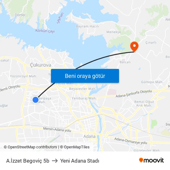 A.İzzet Begoviç 5b to Yeni Adana Stadı map