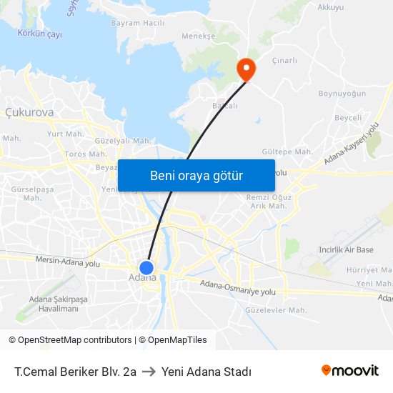 T.Cemal Beriker Blv. 2a to Yeni Adana Stadı map