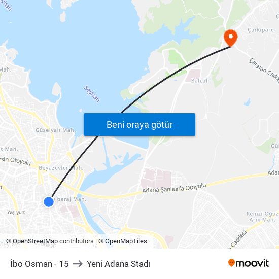 İbo Osman - 15 to Yeni Adana Stadı map