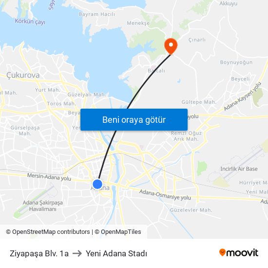 Ziyapaşa Blv. 1a to Yeni Adana Stadı map