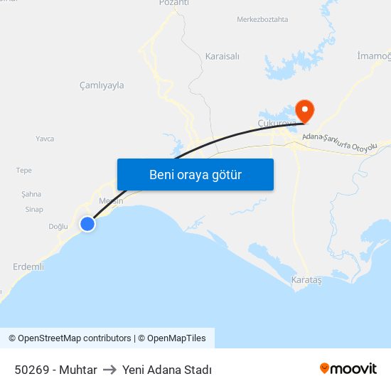 50269 - Muhtar to Yeni Adana Stadı map