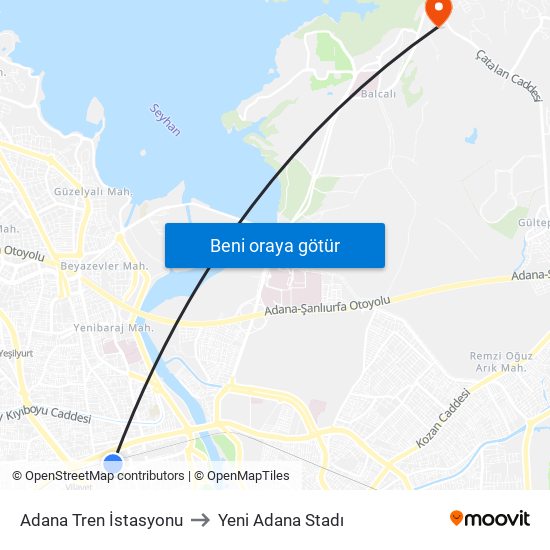 Adana Tren İstasyonu to Yeni Adana Stadı map