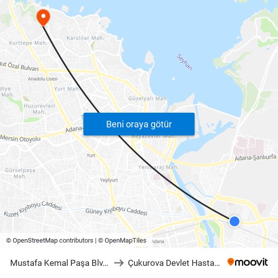 Mustafa Kemal Paşa Blv. 9b to Çukurova Devlet Hastanesi map