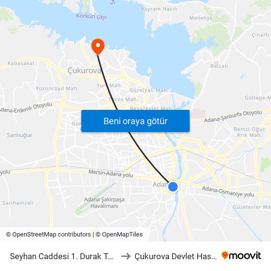 Seyhan Caddesi 1. Durak Taşköprü to Çukurova Devlet Hastanesi map